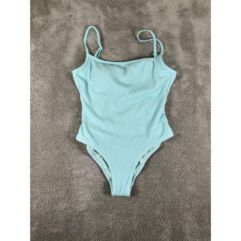 Aerie Real Good One Piece Swimsuit Light Blue Textured Full Coverage Large